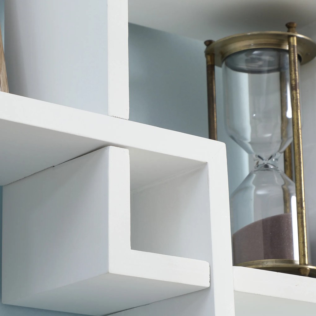 HOMCOM Ράφι τοίχου, αιωρούμενο ράφι, 5 ράφια, μασίφ ξύλο, λευκό