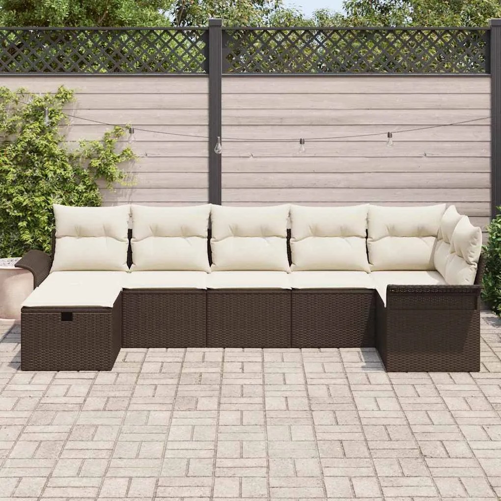 vidaXL Σετ Καναπέ Κήπου 7 pcs Καφέ και κρεμ 297.5 x 132.5 x 85 εκ.