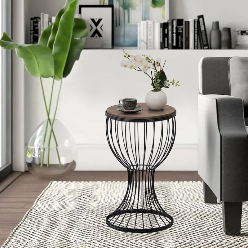 Τραπεζάκι βοηθητικό Aldora Megapap μεταλλικό - Mdf χρώμα μαύρο - καρυδί 35x35x58εκ.