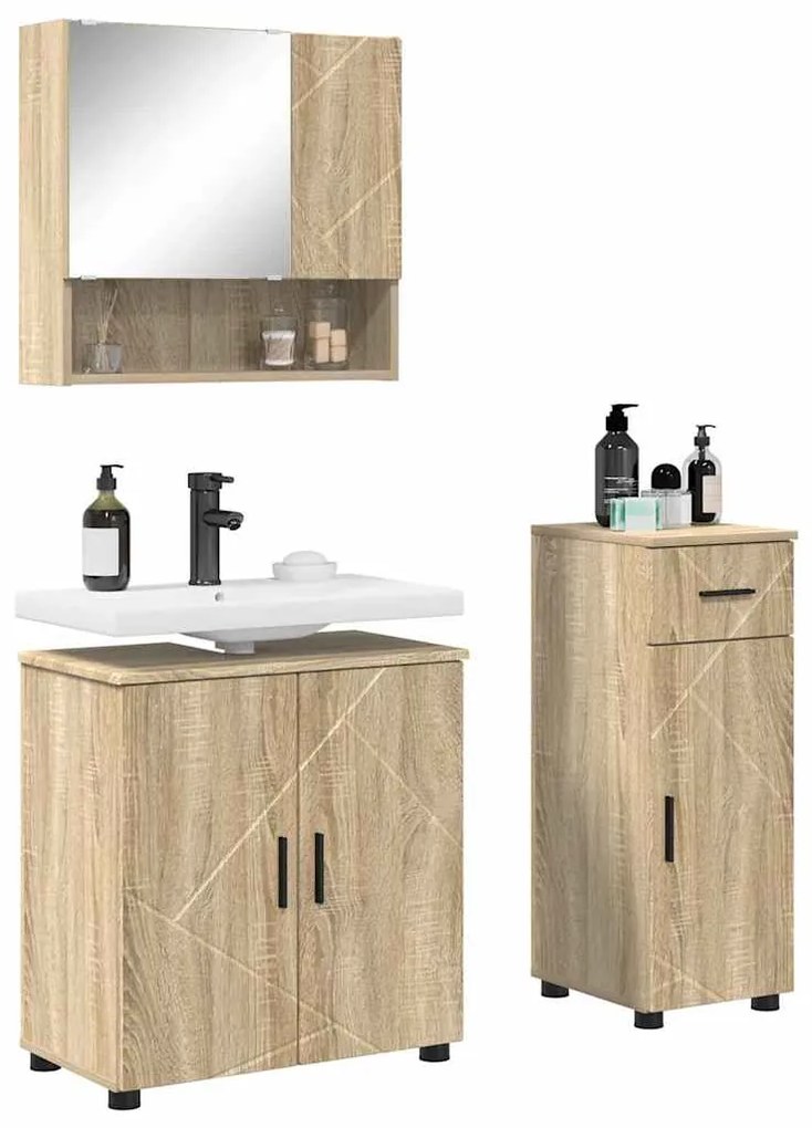 vidaXL Σετ Επίπλων Μπάνιου με πόρτα 3 pcs Sonoma Δρυς 61 x 35 x 64 εκ.