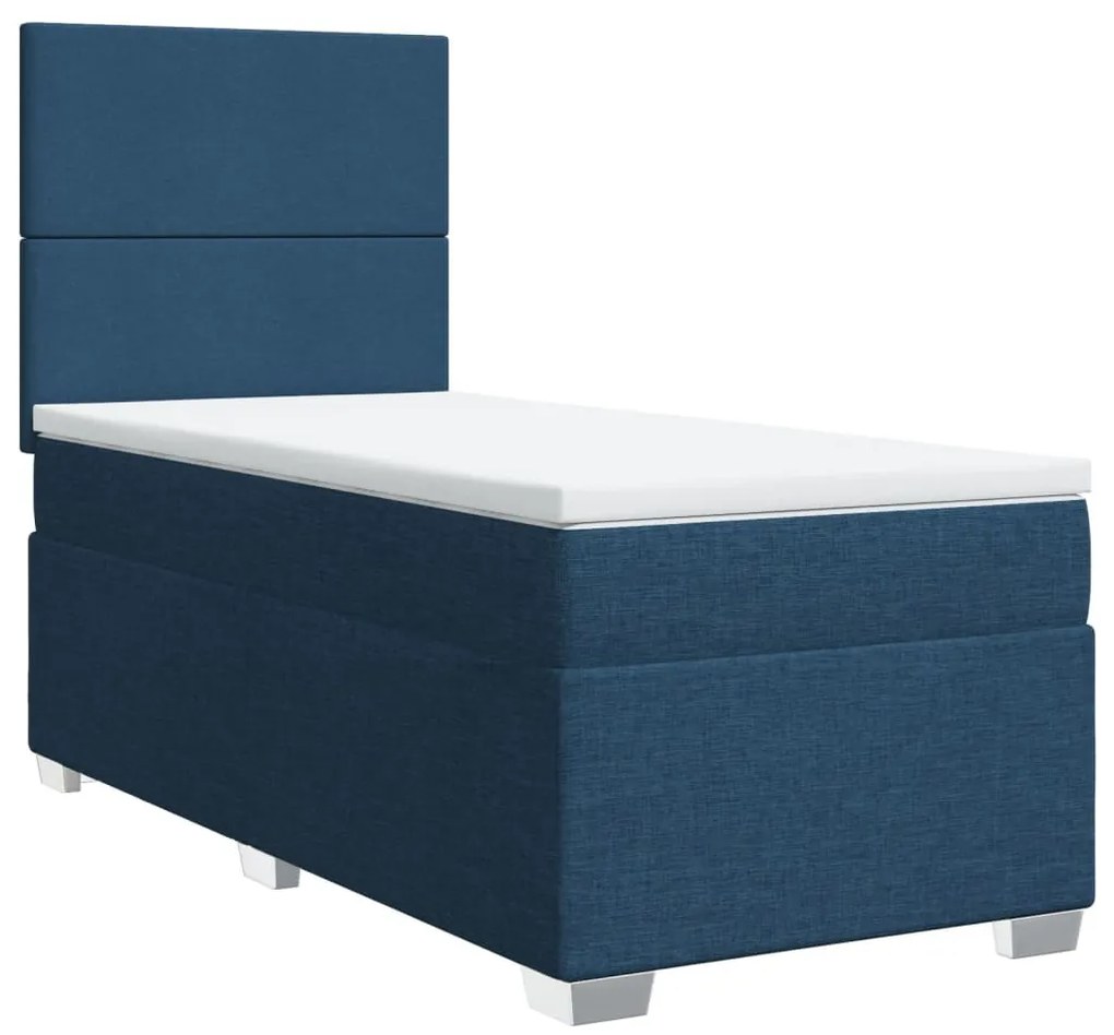 vidaXL Κρεβάτι Boxspring με Στρώμα Μπλε 90x200 εκ.Υφασμάτινο