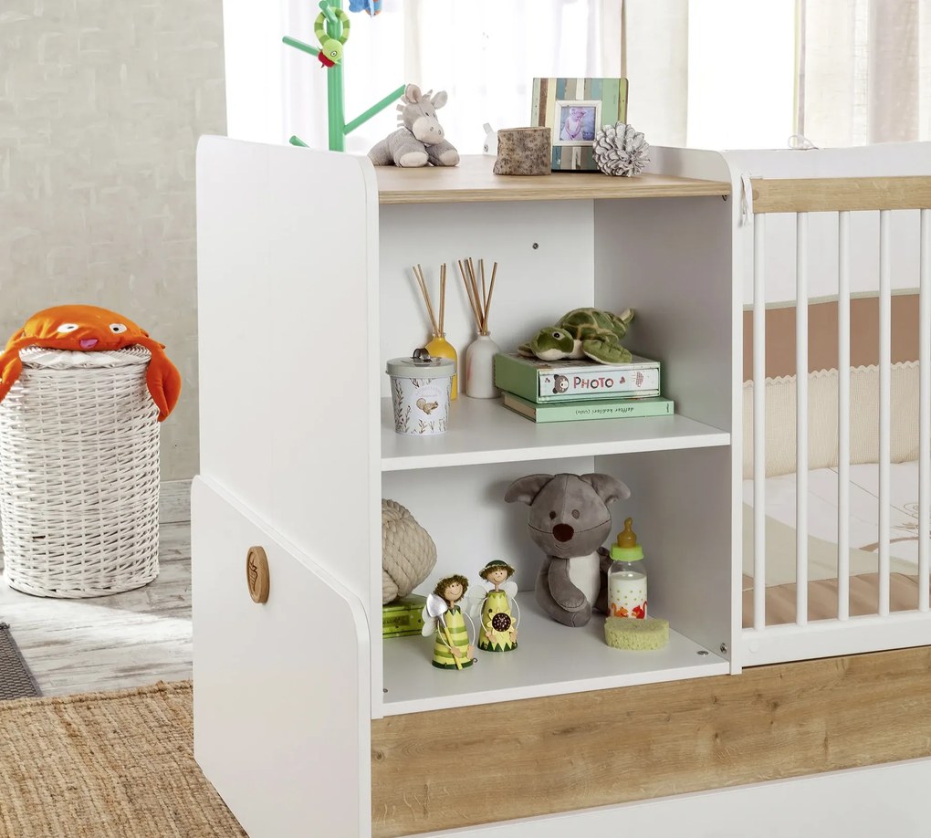 Βρεφική πολυμορφική κούνια NATURA BABY  with Telescopic Rail Λευκό + Φυσικό χρώμα  ΝΑ-1015  80x180εκ.  Cilek