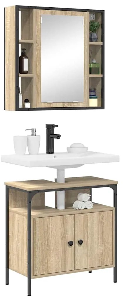 vidaXL Σετ Επίπλων Μπάνιου με ράφι 2 pcs Καφέ Επεξεργασμένο ξύλο