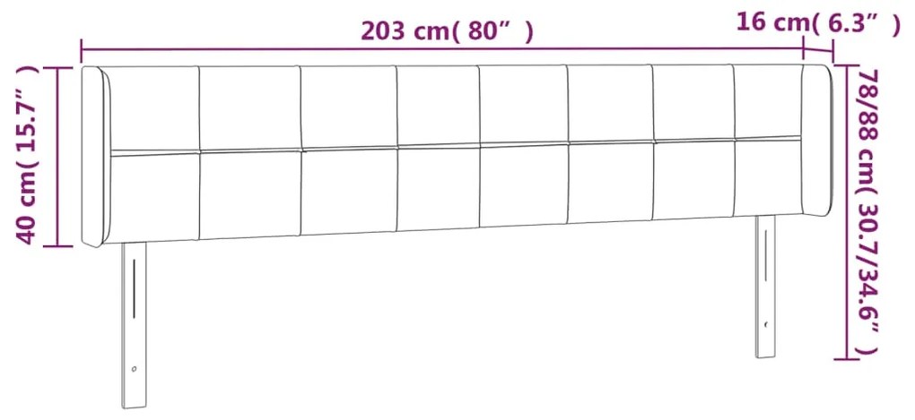 vidaXL Κεφαλάρι Κρεβατιού LED Μαύρο 203x16x78/88 εκ. Βελούδινο