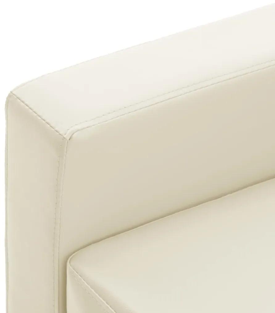 Καναπές Τριθέσιος με Υποπόδιο Κρεμ από Συνθετικό Δέρμα - Κρεμ