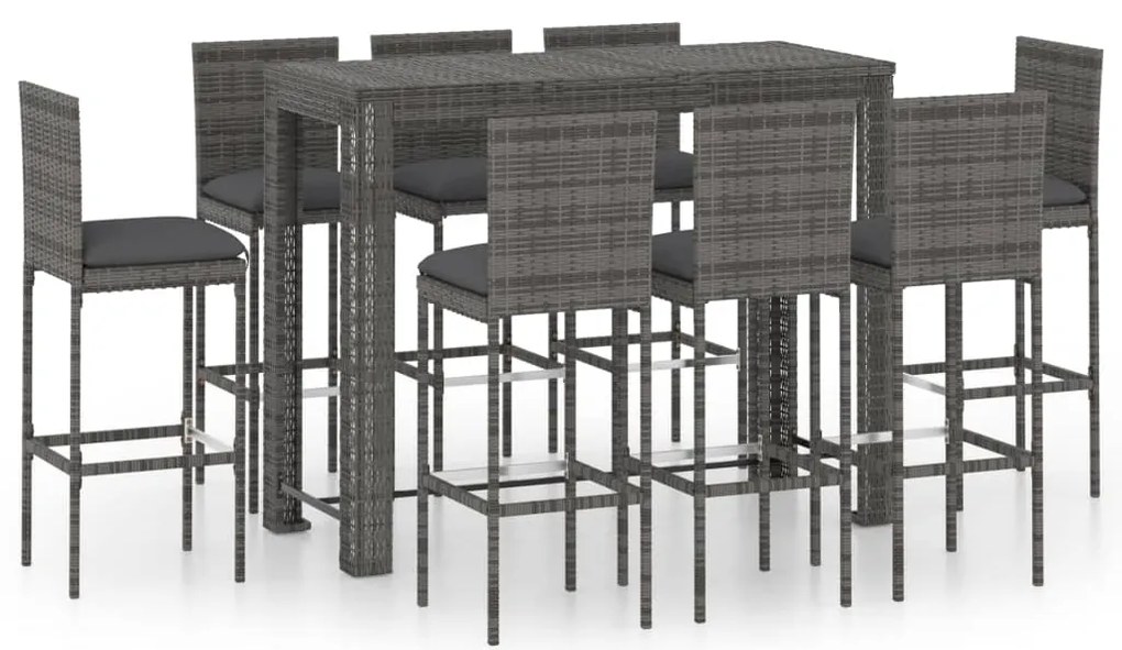 vidaXL Σετ Επίπλων Μπαρ Κήπου 9 τεμ. Ανθρακί Συνθ. Ρατάν με Μαξιλάρια