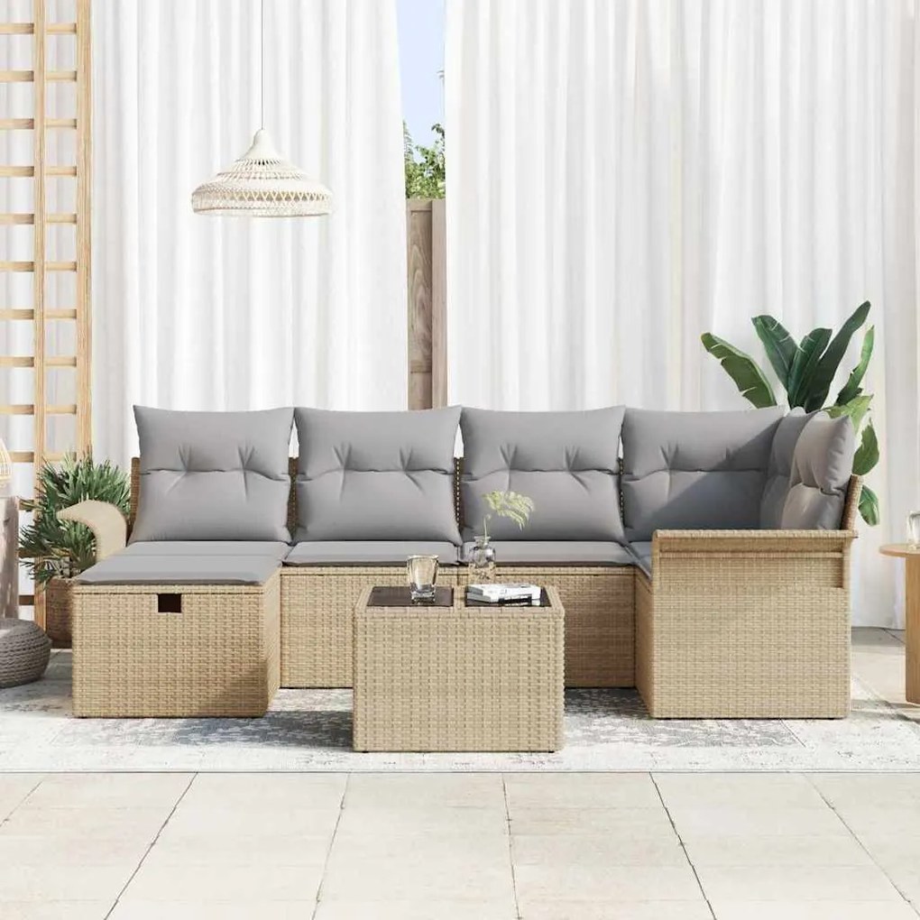 vidaXL Σετ Καναπέ Κήπου με μαξιλάρι 7 pcs μπεζ και ανοιχτό γκρι
