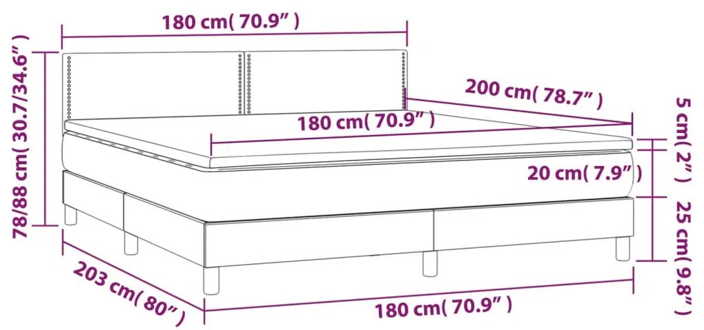 Κρεβάτι Boxspring Στρώμα&amp;LED Καπουτσίνο 180x200 εκ. Συνθ. Δέρμα - Καφέ