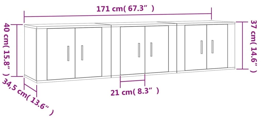 Έπιπλα Τηλεόρασης Επιτοίχια 3 τεμ. Γκρι Sonoma 57x34,5x40 εκ. - Γκρι