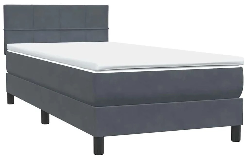 Κρεβάτι Boxspring με Στρώμα Σκούρο Γκρι 90x210 εκ. Βελούδινο - Γκρι