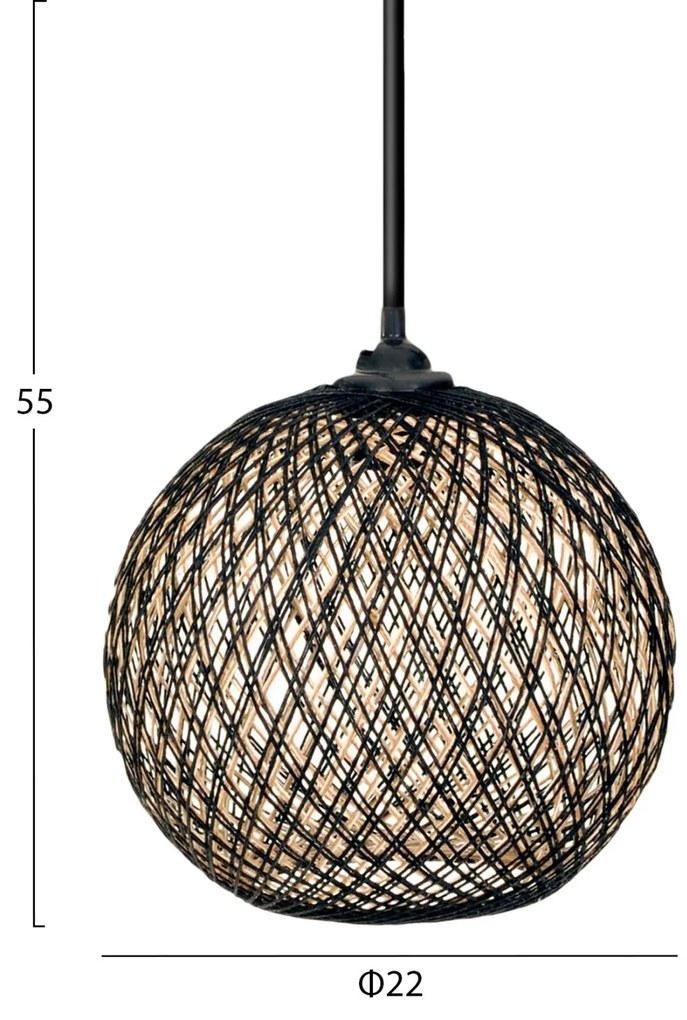 Κρεμαστό Φωτιστικό οροφής C7352.03 Μονόφωτο απο Σχοινί Μαύρο Μπέζ Φ22x55Υ εκ. 22x22x55 εκ.