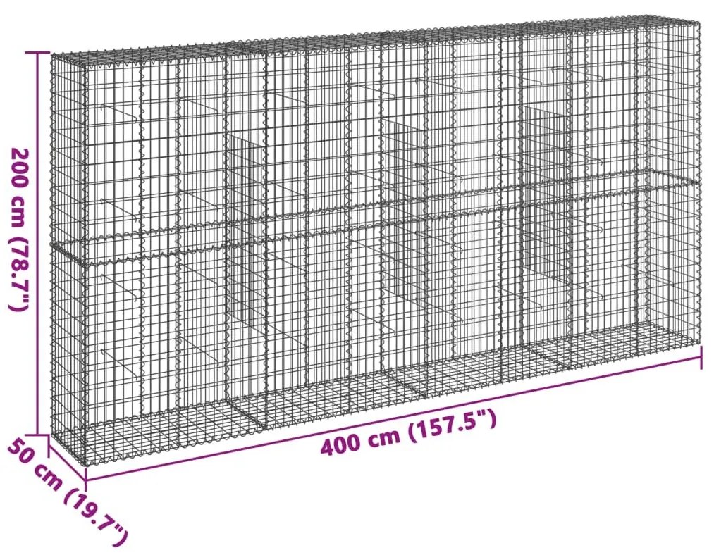 Συρματοκιβώτιο με Κάλυμμα 400x50x200εκ. από Γαλβανισμένο Χάλυβα - Ασήμι