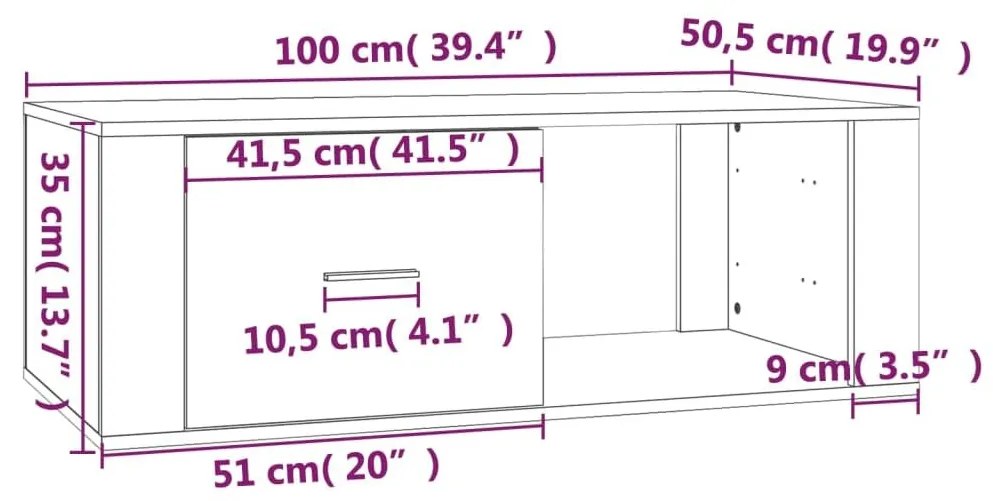 Τραπεζάκι Σαλονιού Καφέ Δρυς 100x50,5x35 εκ. Επεξεργασμ. Ξύλο - Καφέ