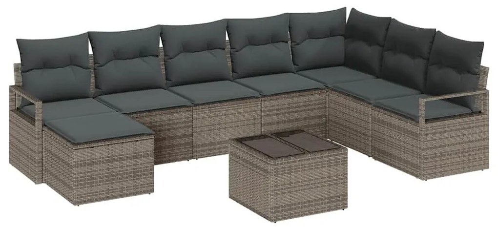 vidaXL Σετ Καναπέ Κήπου 9 pcs Γκρι Πολυ ράταν