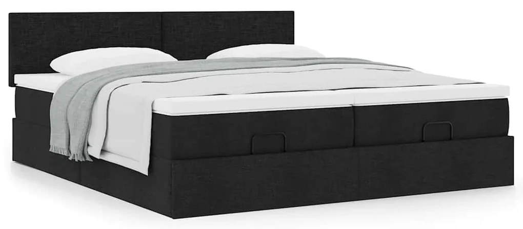 vidaXL Οθωμανικό κρεβάτι με στρώματα Μαύρο 160x200cm Ύφασμα