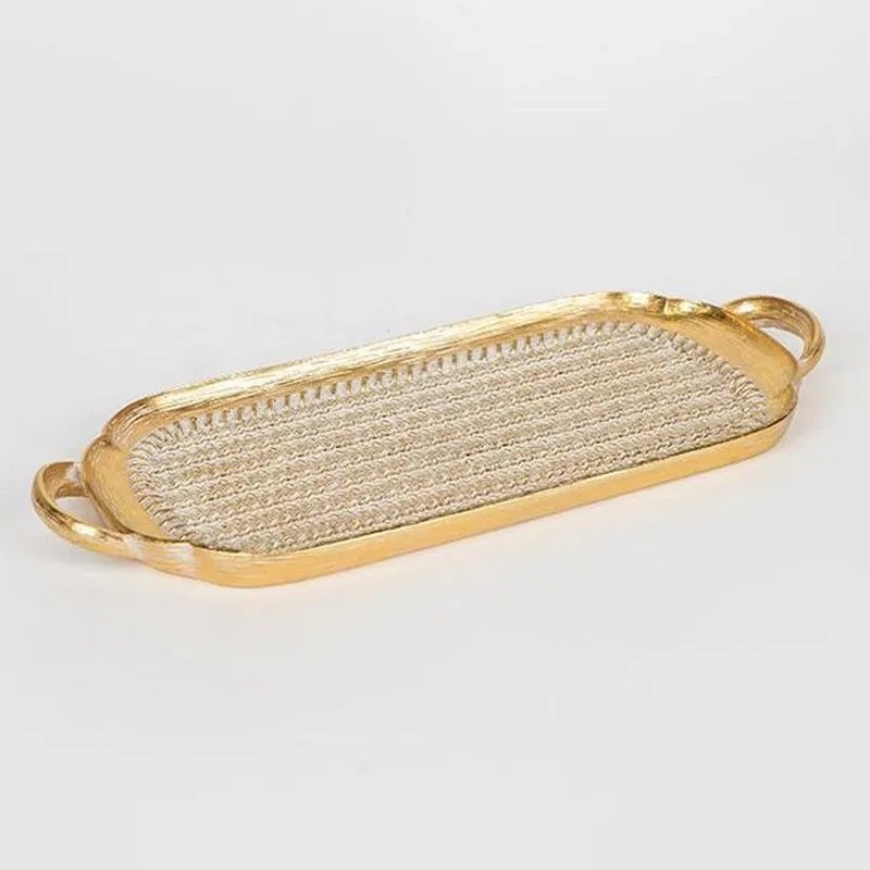 Δίσκος Σερβιρίσματος 752-16078 35x2.5x15.5cm White-Gold Estheti Home Polyresin