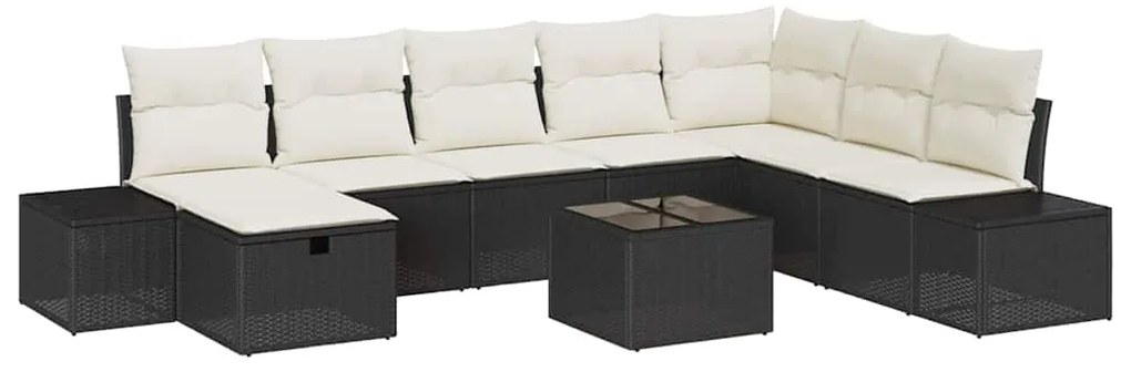 vidaXL Σετ Κήπου 9 Τεμαχίων με Μαξιλάρια Μαύρο Πολυκαρβόνιο