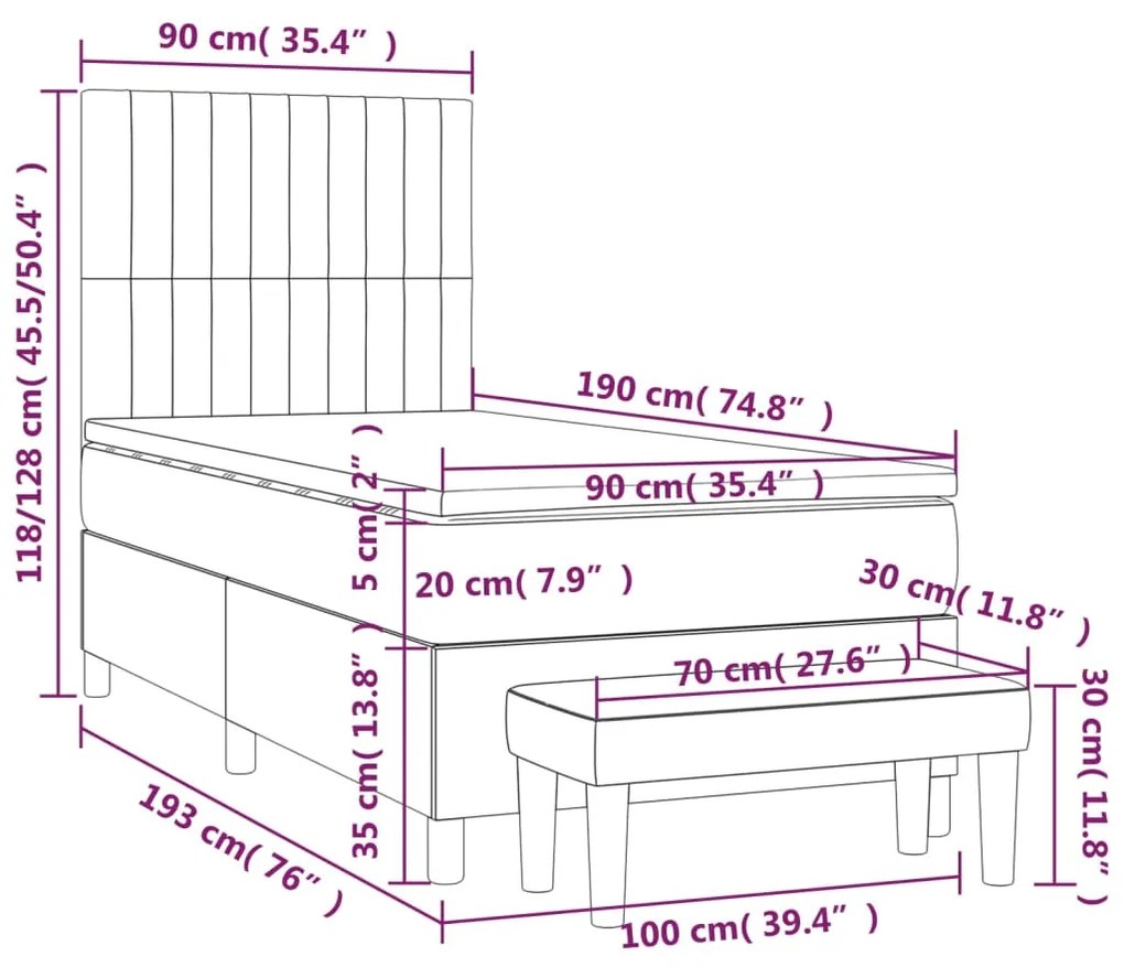 ΚΡΕΒΑΤΙ BOXSPRING ΜΕ ΣΤΡΩΜΑ ΣΚΟΥΡΟ ΓΚΡΙ 90X190 ΕΚ. ΥΦΑΣΜΑΤΙΝΟ 3137278