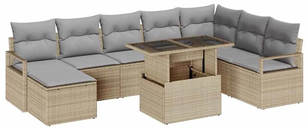 vidaXL Σετ Καναπέ Κήπου με μαξιλάρι 9 pcs μπεζ και ανοιχτό γκρι