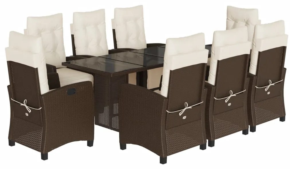 vidaXL Σετ Τραπεζαρίας Κήπου 9 τεμ. Καφέ Συνθετικό Ρατάν με Μαξιλάρια