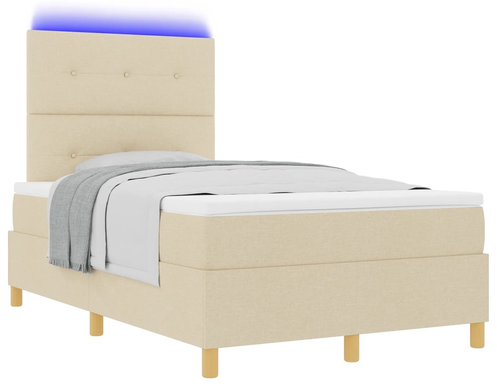vidaXL Κρεβάτι Box Spring με Στρώμα & LED Κρεμ 120x200 εκ Υφασμα