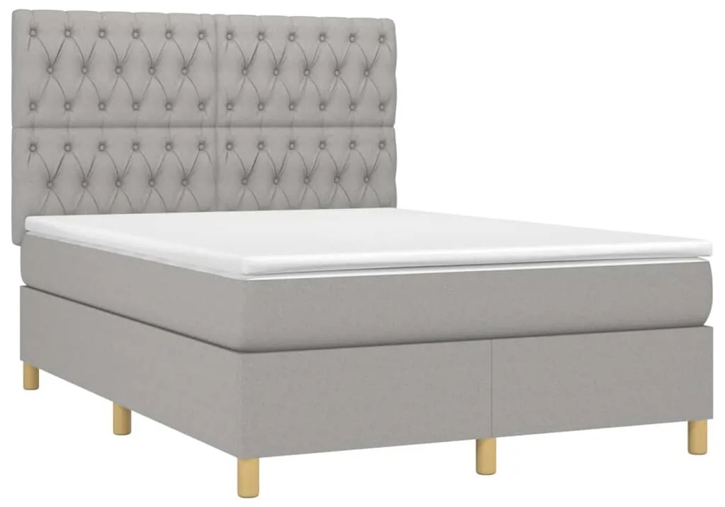 vidaXL Κρεβάτι Boxspring με Στρώμα Ανοιχτό Γκρι 140x200 εκ. Υφασμάτινο