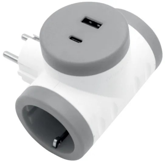 Ταχυφορτιστής Ταφ Σούκο 2Φις USB+TYPE C Θύρες 20W Λευκό-Γκρι 15-884 Lumen-15-884-Λευκό 15-884