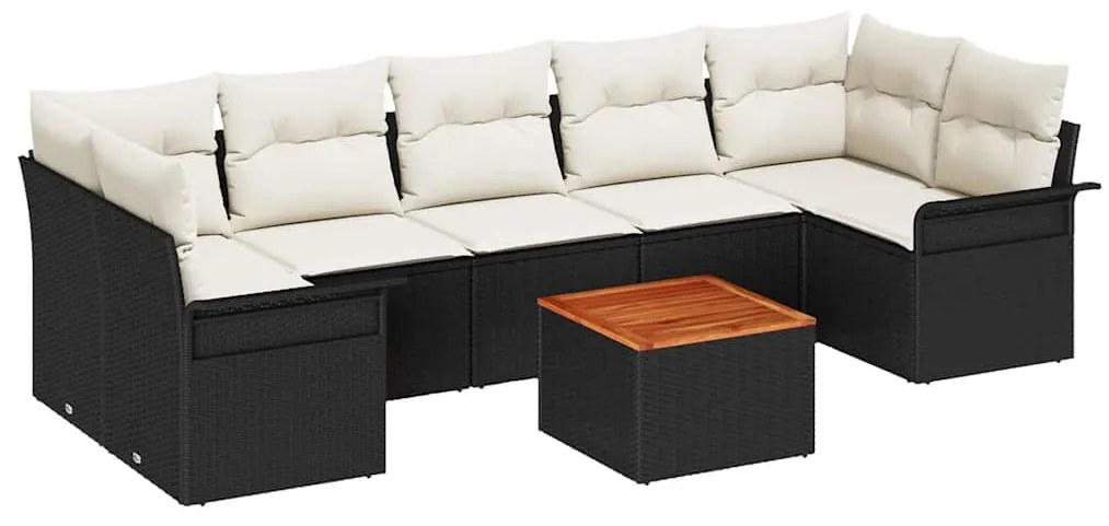 vidaXL Σετ Καναπέ Κήπου με μαξιλάρι 8 pcs Μαύρο, Κρέμα 55 x 55 x 37 εκ