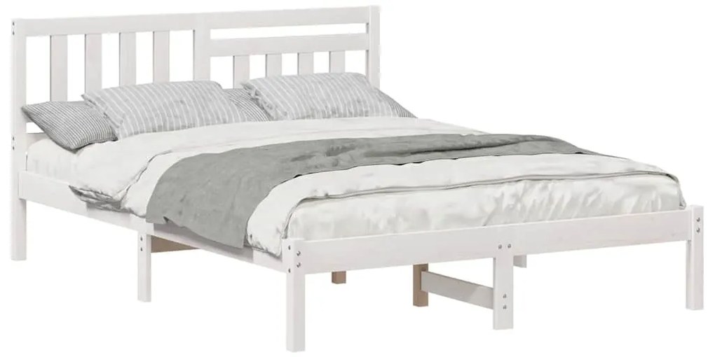 vidaXL Σκελετός Κρεβατιού Λευκό 135 x 190 cm Μασίφ ξύλο πεύκου