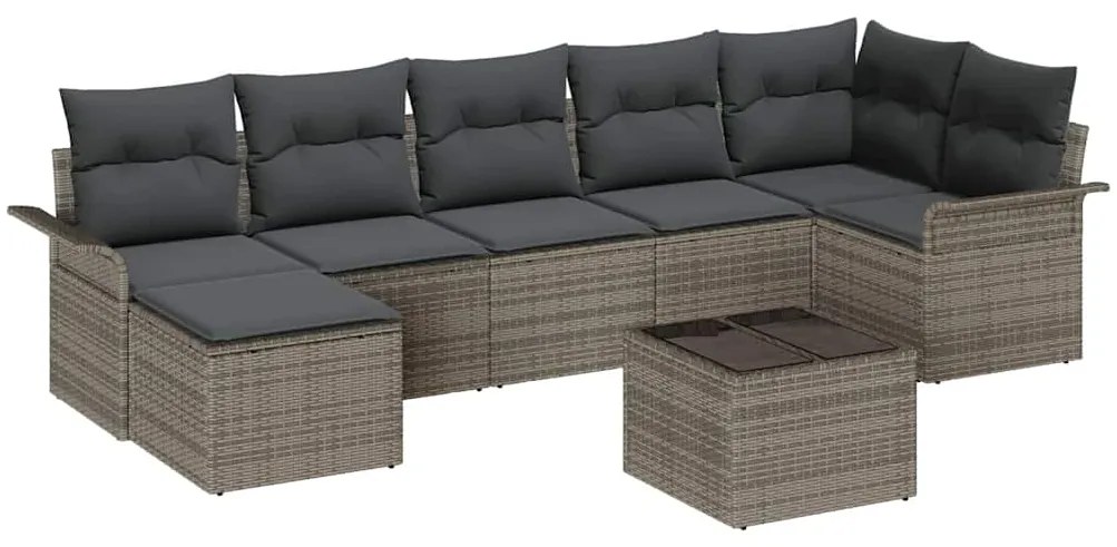 vidaXL Σετ Καναπέ Κήπου με μαξιλάρι 8 pcs Γκρι Πολυ ράταν