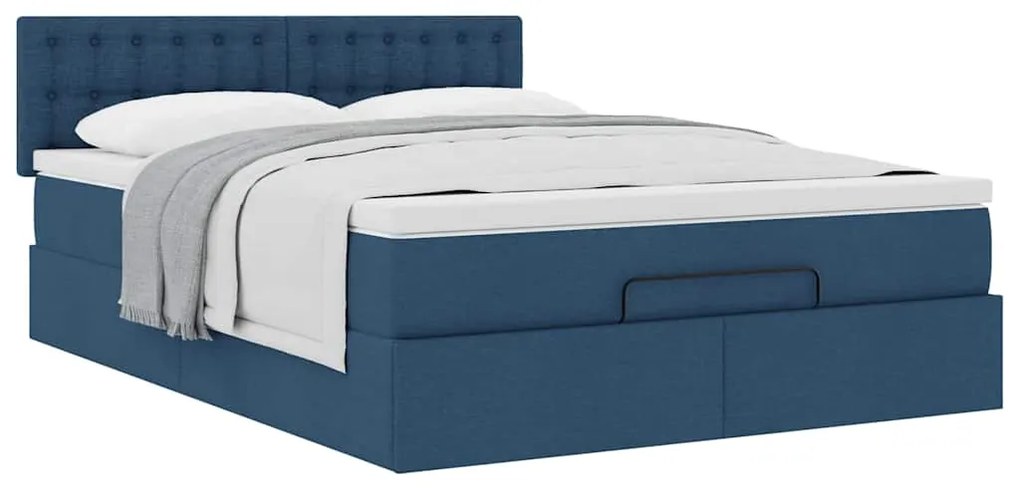vidaXL Οθωμανικό κρεβάτι με στρώμα μπλε 140x200cm ύφασμα