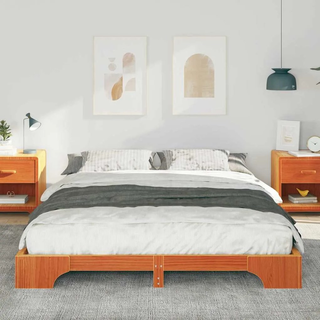 vidaXL Κρεβάτι δαπέδου Καφέ 160 x 220 cm Μασίφ ξύλο πεύκου