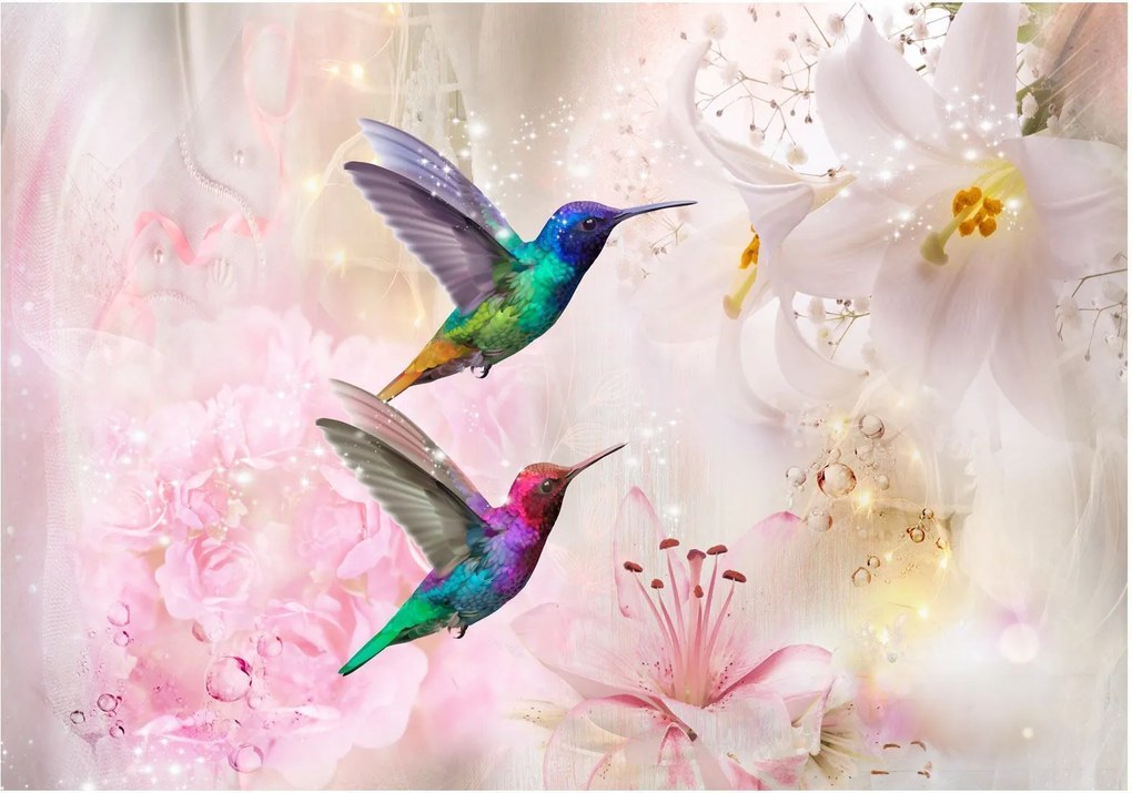 Αυτοκόλλητη φωτοταπετσαρία - Colourful Hummingbirds (Pink) - 98x70