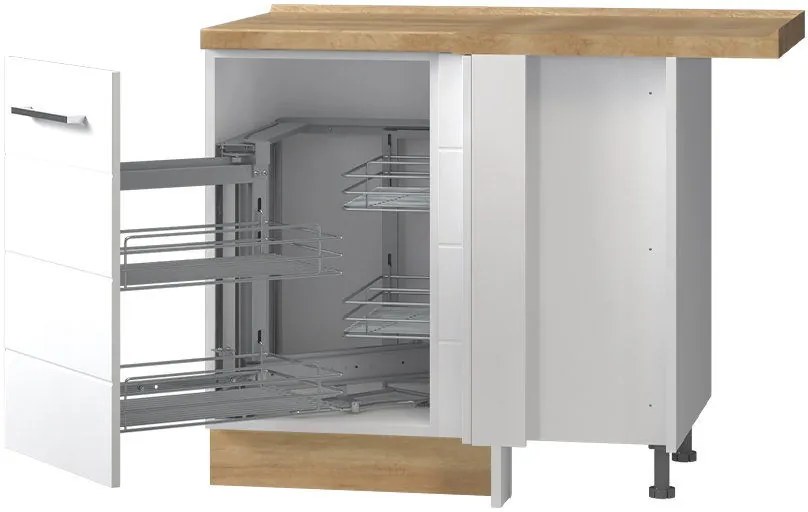 Επιδαπέδιο γωνιακό ντουλάπι Hudson R-UG-1KMC-Λευκό - Λευκό γυαλιστερό-Αριστερά