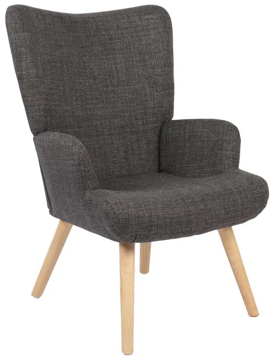 Πολυθρόνα-μπερζέρα Gerlina pakoworld ανθρακί ύφασμα με πόδι σε φυσική απόχρωση 71x64x94εκ