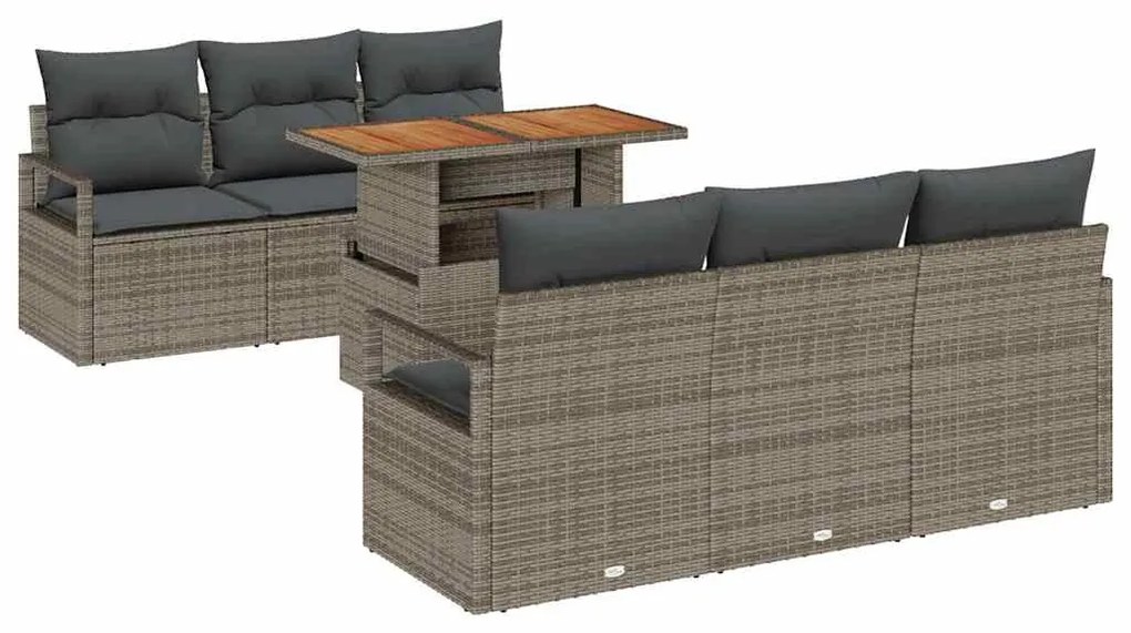vidaXL Σετ Καναπέ Κήπου με αποθήκευση 7 pcs Γκρι Πολυ ράταν
