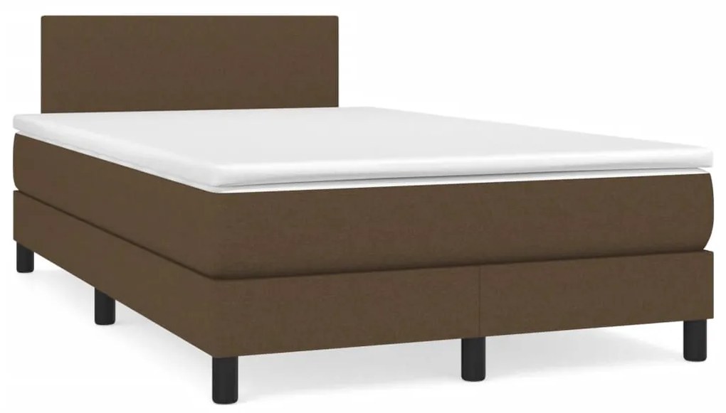 Κρεβάτι Boxspring με Στρώμα &amp; LED Σκ.Καφέ 120x190εκ. Υφασμάτινο - Καφέ