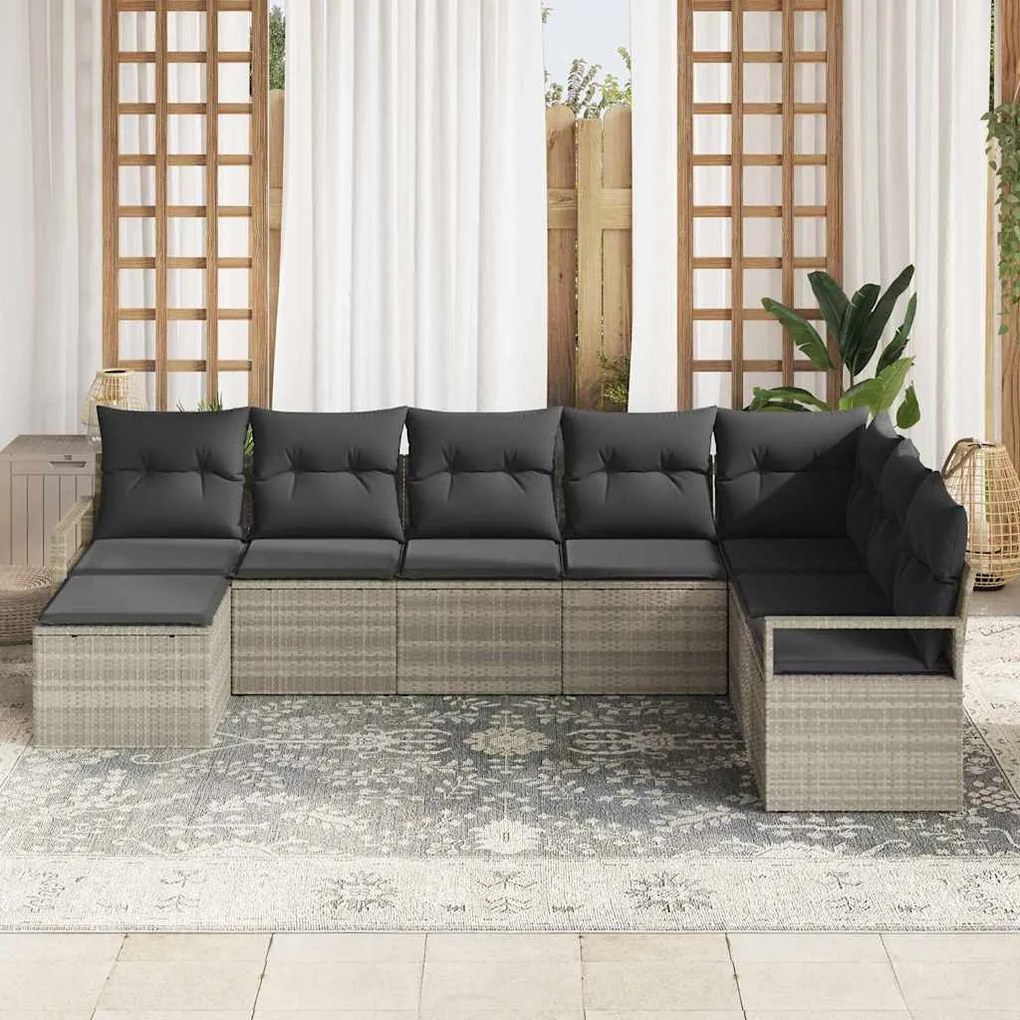 vidaXL Σετ Καναπέ Κήπου 7 pcs Ανοιχτό γκρι Πολυ ράταν