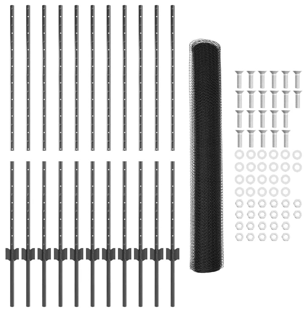 vidaXL Φράχτης με Στήλες. Γκρι 1.2 x 25 m Ατσάλι