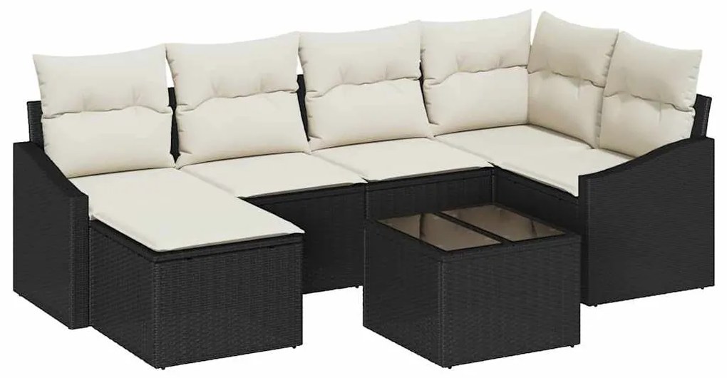 vidaXL Σετ Καναπέ Κήπου 7 pcs Μαύρο Πολυ ράταν