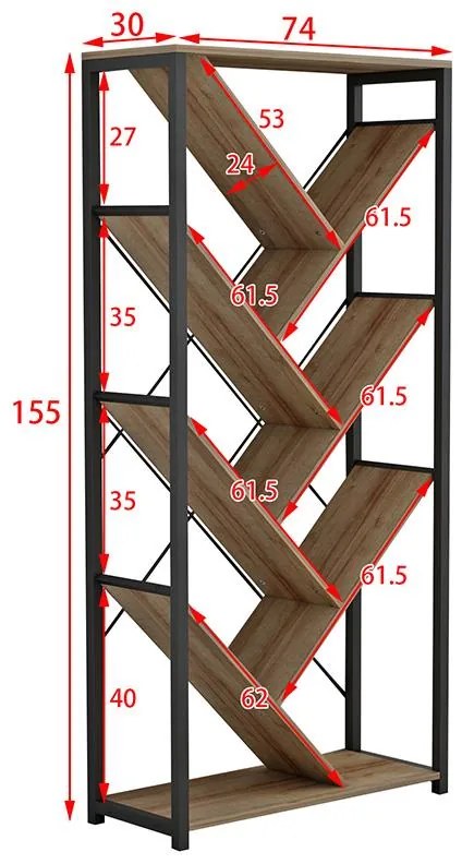 Βιβλιοθήκη Alex καρυδί-μαύρο 74x30x153εκ 74x30x153 εκ.