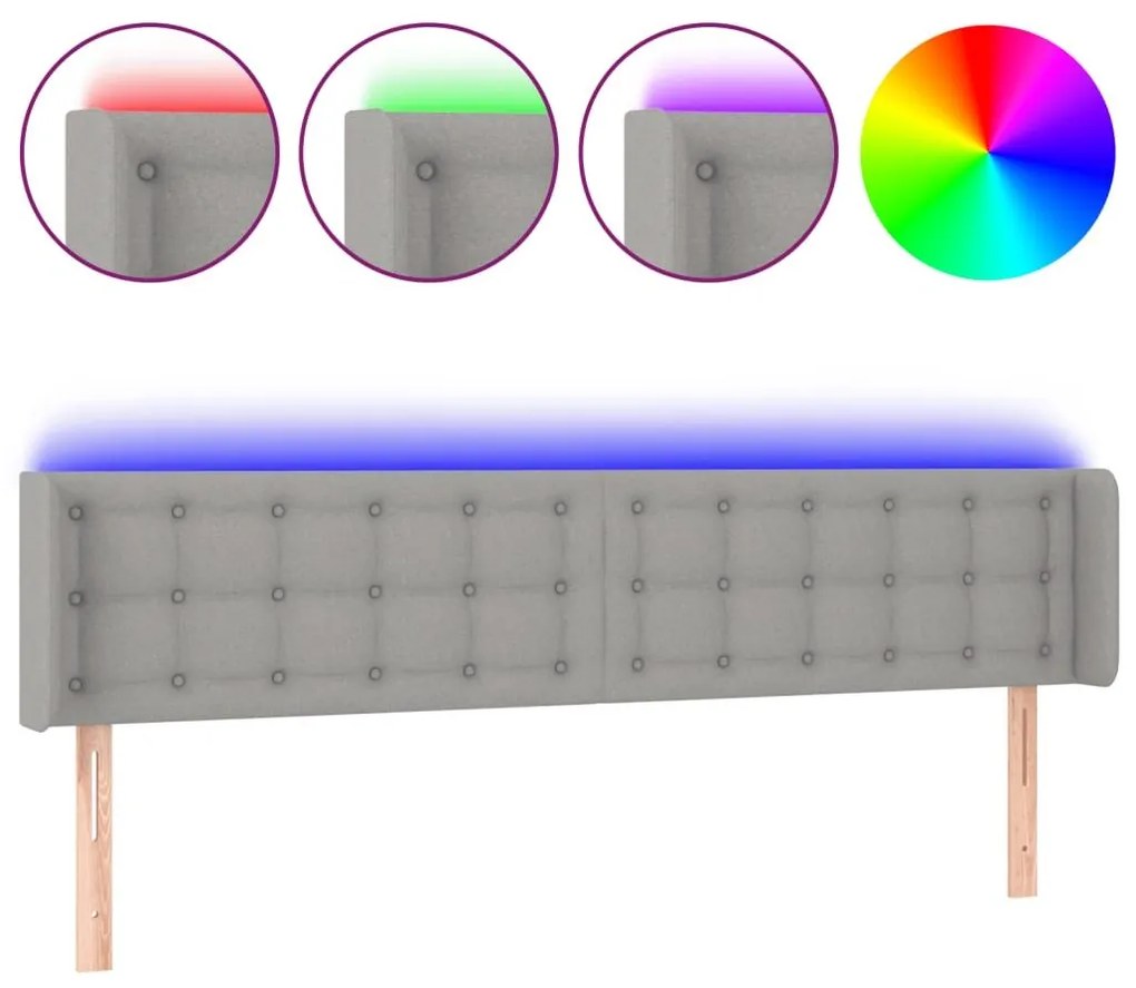 Κεφαλάρι Κρεβατιού LED Ανοιχτό Γκρι 163x16x78/88 εκ. Υφασμάτινο - Γκρι