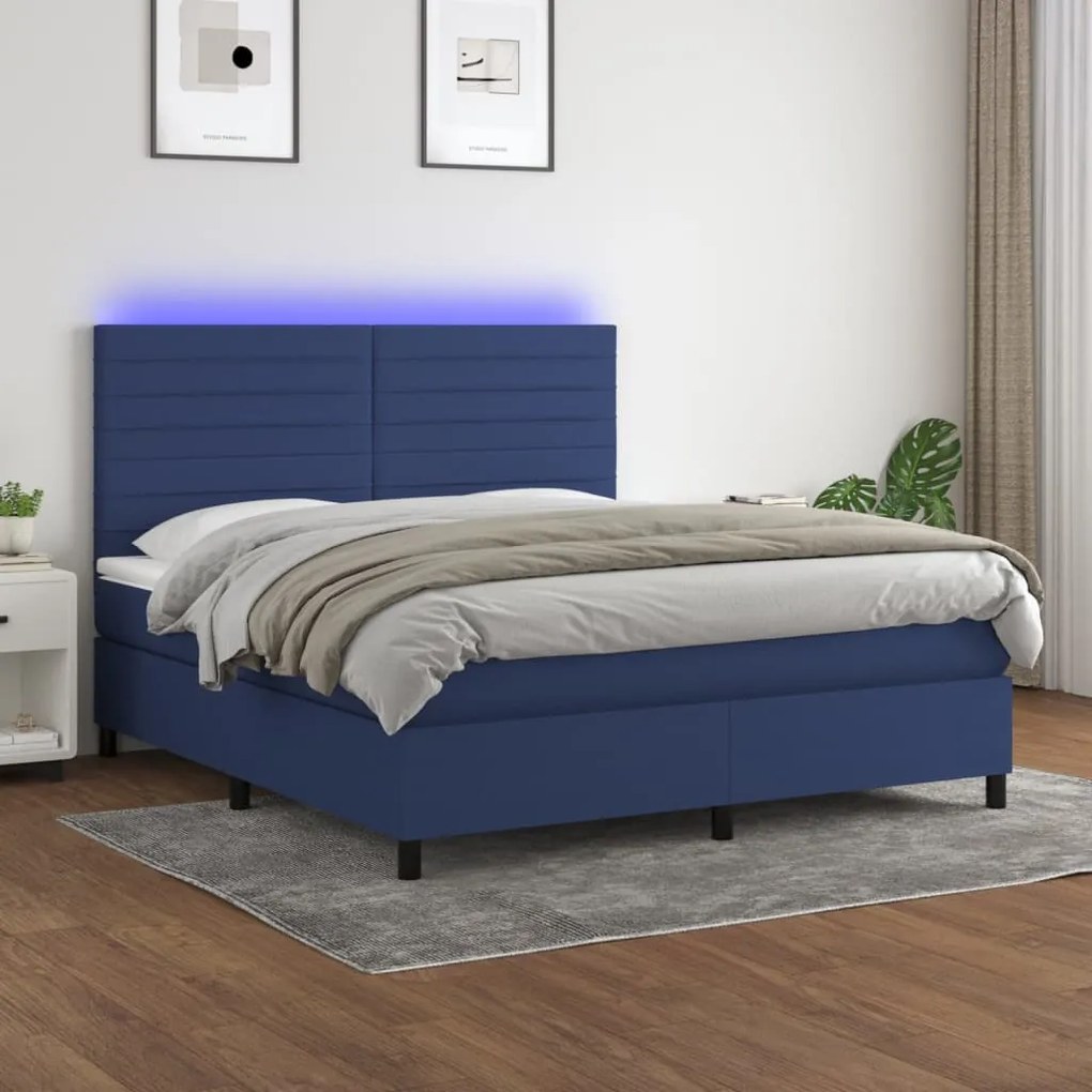 vidaXL Κρεβάτι Boxspring με Στρώμα & LED Μπλε 180x200 εκ. Υφασμάτινο