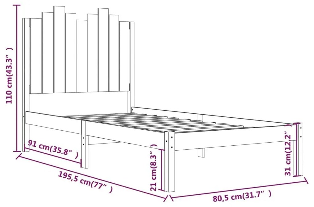 Πλαίσιο Κρεβατιού 75x190 εκ. Μασίφ Ξύλο Πεύκου Small Single - Καφέ