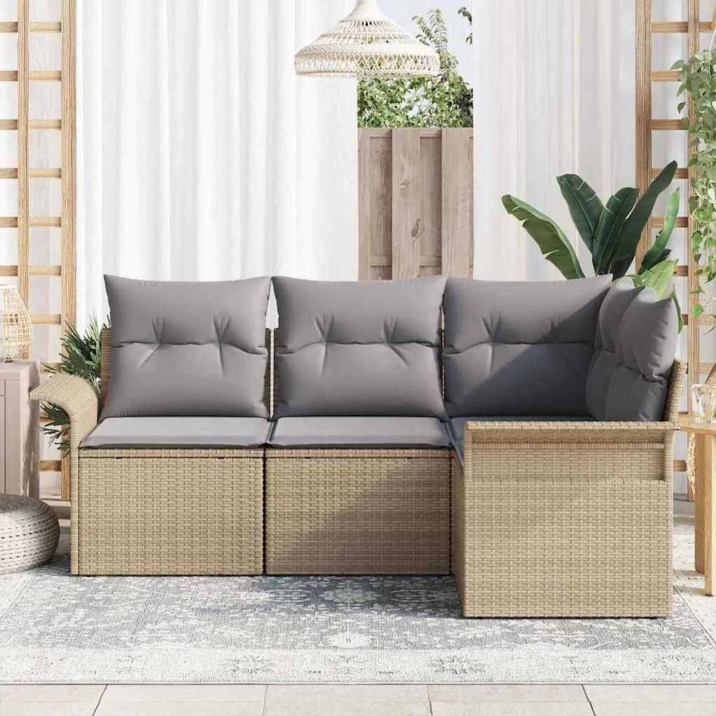 vidaXL Σετ Καναπέ Κήπου με μαξιλάρι 4 pcs Μπεζ Πολυ ράταν