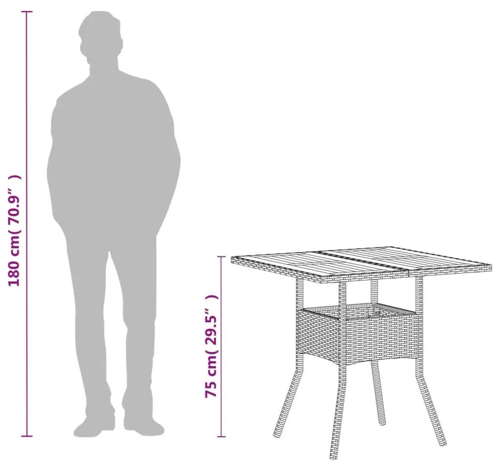 Τραπέζι Κήπου Μπεζ 80x80x75 εκ. Συνθετικό Ρατάν / Ξύλο Ακακίας - Μπεζ