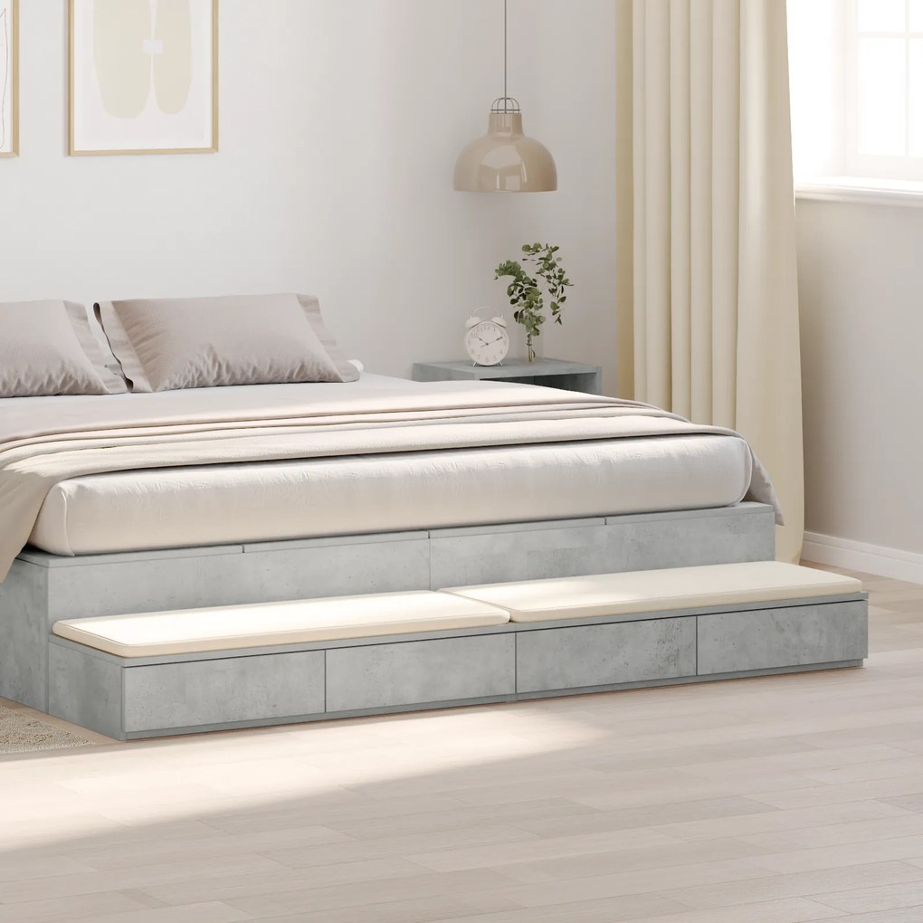 vidaXL Συρτάρια Κρεβατιού Γκρι Σκυροδέματος 180x36,5x16,5 εκ Επεξεργασμένο Ξύλο