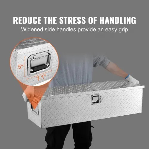 VEVOR Heavy Duty Aluminum Truck Bed Tool Box, Diamond Plate Tool Box with Side Handle and Lock Keys, Storage Tool Box Chest Box Organizer for Pickup, Truck Bed, RV, Trailer, 39&quot;x13&quot;x10&quot;, Silver