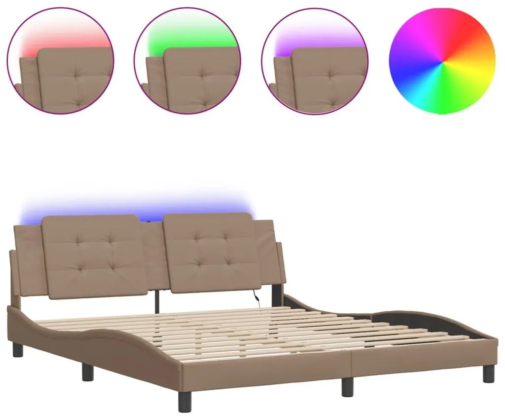 Πλαίσιο Κρεβατιού με LED Καπουτσίνο 180x200 εκ. Συνθετικό Δέρμα - Καφέ