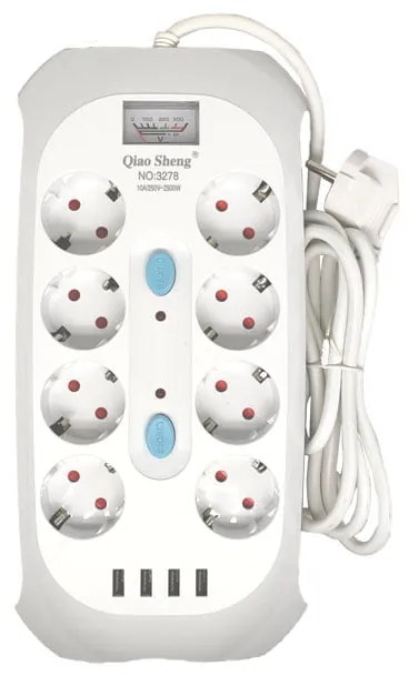 Qiao Sheng  Πολύμπριζο 8 Θέσεων 10Α/250V-2500W 2m NO:3278 - Smart power 8 power socket